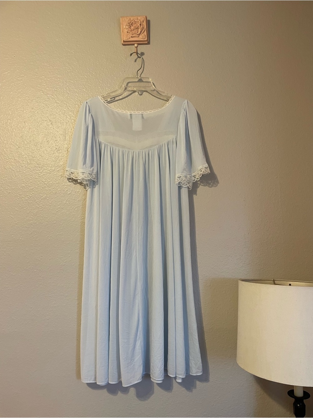 Miss Elaine Light Blue Lace-Trim Nightgown - Picture 2 of 6